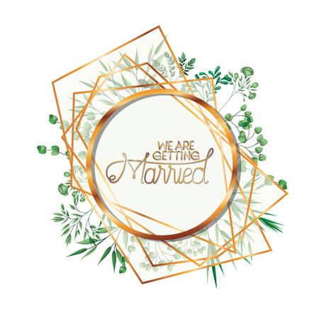 wedding invitation with golden frame vector illustration desingのイラスト素材