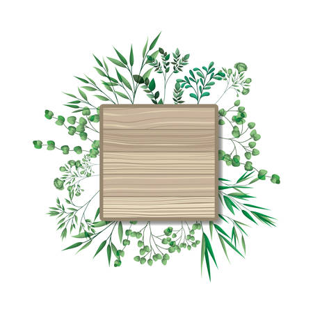 square of wooden with branches and leafs vector illustration desingのイラスト素材