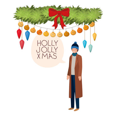 man with winter clothes and speech bubble vector illustration desingのイラスト素材