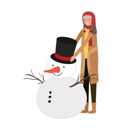 woman with snowman avatar character vector illustration desingのイラスト素材