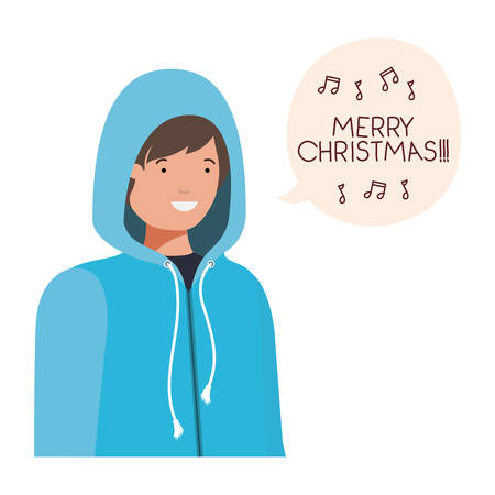 man with winter clothes and speech bubble vector illustration desingのイラスト素材