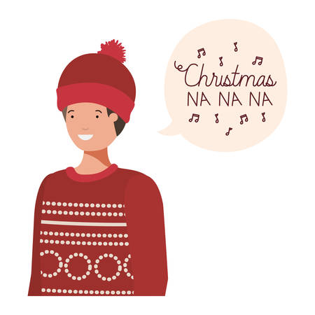 man with winter clothes and speech bubble vector illustration desingのイラスト素材