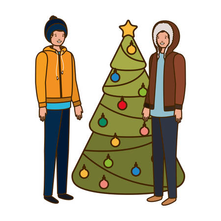 men with christmas tree avatar character vector illustration desingのイラスト素材