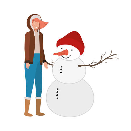 woman with snowman avatar character vector illustration desingのイラスト素材