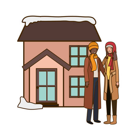 couple with house in winter avatar character vector illustration desingのイラスト素材