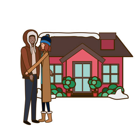 couple with house in winter avatar character vector illustration desingのイラスト素材