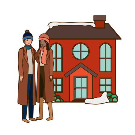 couple with house in winter avatar character vector illustration desingのイラスト素材