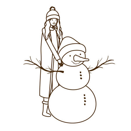 woman with snowman avatar character vector illustration desingのイラスト素材