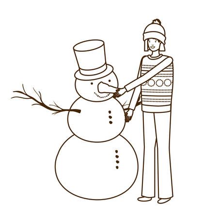 woman with snowman avatar character vector illustration desingのイラスト素材
