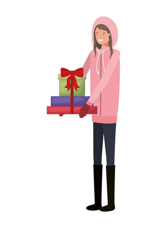 woman with christmas tree avatar character vector illustration desingのイラスト素材