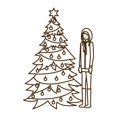 woman with christmas tree avatar character vector illustration desingのイラスト素材