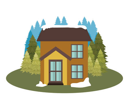 house with pine trees and snow isolated icon vector illustration designのイラスト素材