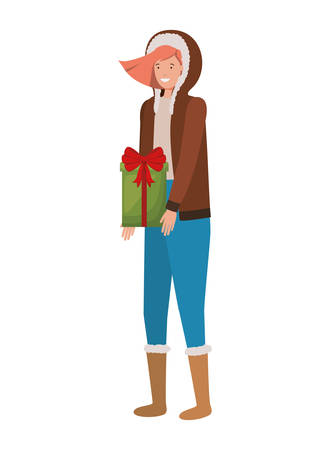 woman with christmas tree avatar character vector illustration desingのイラスト素材