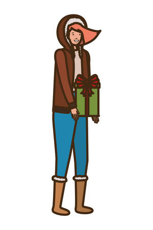 woman with christmas tree avatar character vector illustration desingのイラスト素材