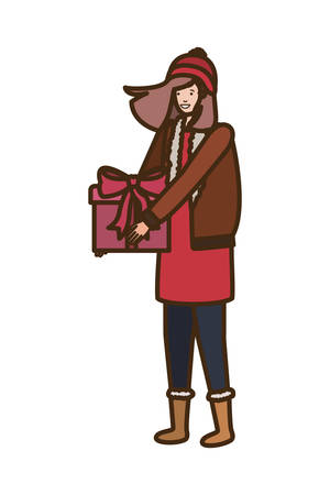 woman with christmas tree avatar character vector illustration desingのイラスト素材