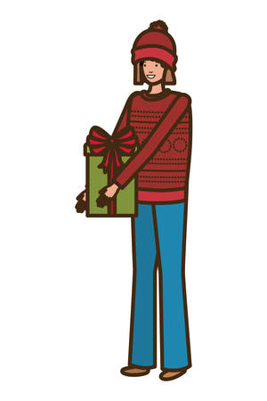 woman with christmas tree avatar character vector illustration desingのイラスト素材