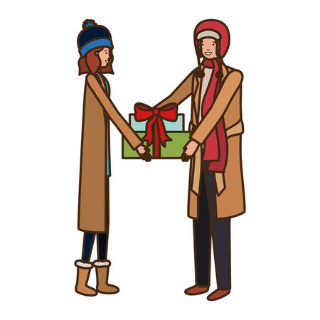 young couple with gift box avatar character vector illustration desingのイラスト素材