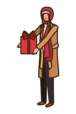 man with gift box avatar character vector illustration desingのイラスト素材