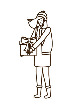 woman with christmas tree avatar character vector illustration desingのイラスト素材