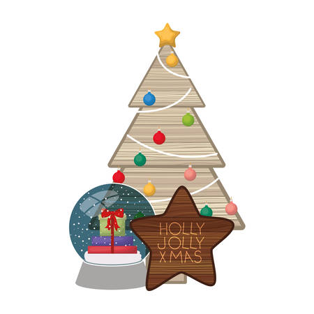 christmas tree with crystal ball isolated icon vector illustration desingのイラスト素材