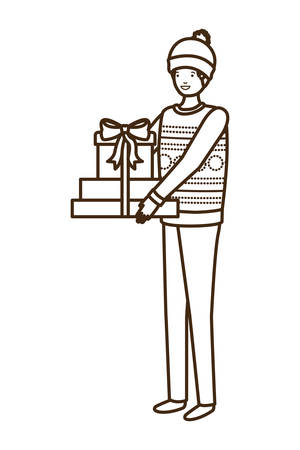 man with gift box avatar character vector illustration desingのイラスト素材