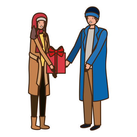 young couple with gift box avatar character vector illustration desingのイラスト素材