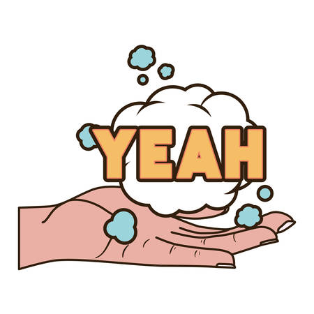 open hand receiving comic words in speech bubble vector illustration designのイラスト素材