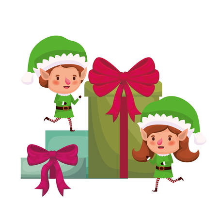 couple of elves with gifts boxs avatar character vector illustration desingのイラスト素材