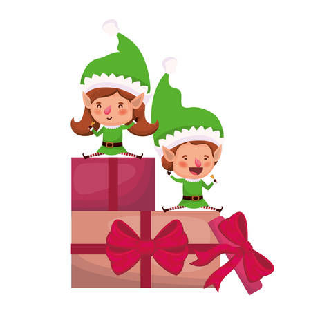couple of elves with gifts boxs avatar character vector illustration desingのイラスト素材