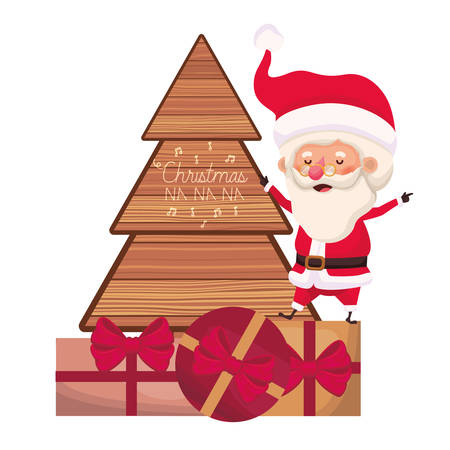 santa claus with christmas tree and gifts vector illustration desingのイラスト素材