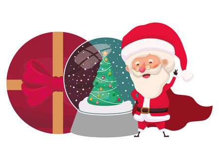 santa claus with crystal ball and gift box vector illustration desingのイラスト素材