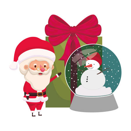 santa claus with crystal ball and gift box vector illustration desingのイラスト素材