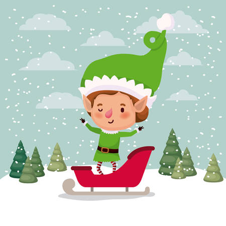cute santa helper with sled vector illustration designのイラスト素材
