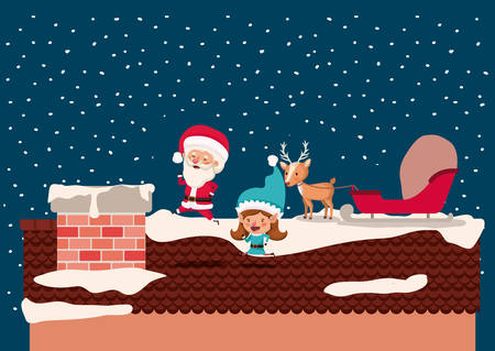 santa claus and girl helper in the chimney vector illustration designのイラスト素材