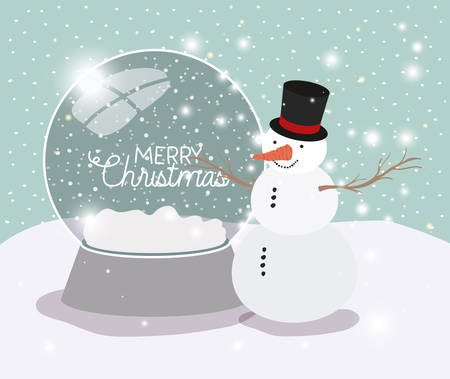 mery christmas card with snowman and sphere vector illustration designのイラスト素材