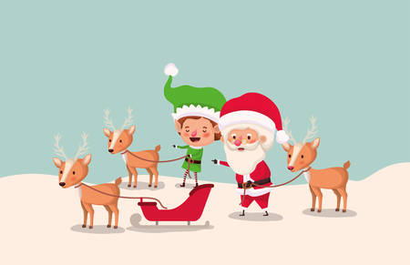 santa clous and helper with sled vector illustration designのイラスト素材