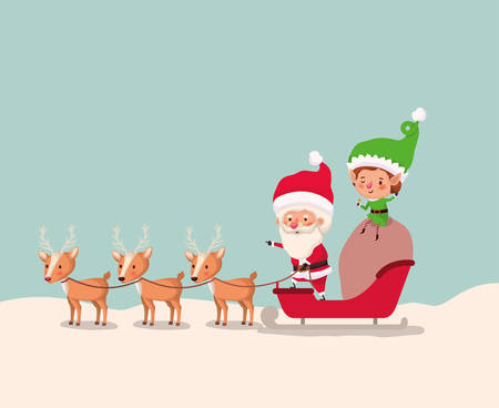 santa clous and helper with sled vector illustration designのイラスト素材