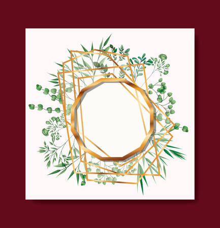 golden frame and leafs wreath vector illustration designのイラスト素材