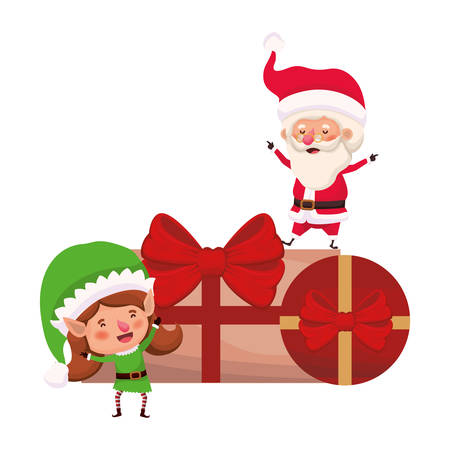 santa claus and elf woman with gifts boxs vector illustration desingのイラスト素材