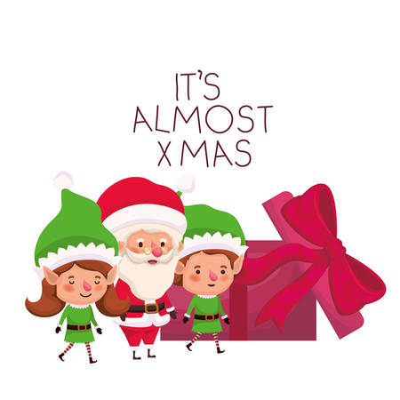 couple of elves and santa claus with gift box vector illustration desinのイラスト素材