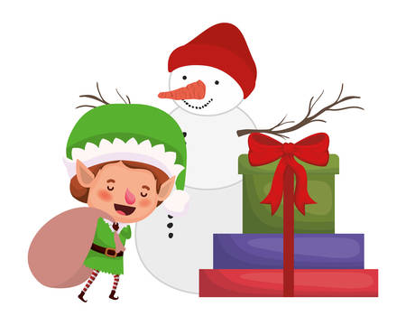 elf with gifts boxs and snowman avatar character vector illustration desingのイラスト素材