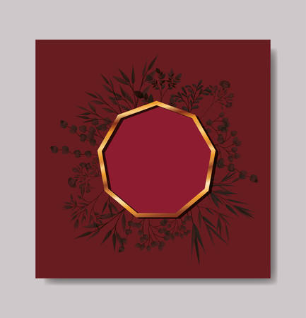 geometric golden frame and leafs wreath vector illustration designのイラスト素材