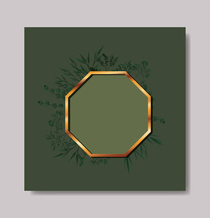 hexagon golden frame and leafs wreathvector illustration designのイラスト素材
