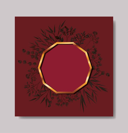 circular golden frame and leafs wreath vector illustration designのイラスト素材