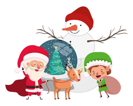 santa claus and elf with crystal ball vector illustration desingのイラスト素材