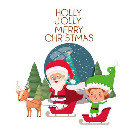 santa claus and elf with crystal ball vector illustration desingのイラスト素材