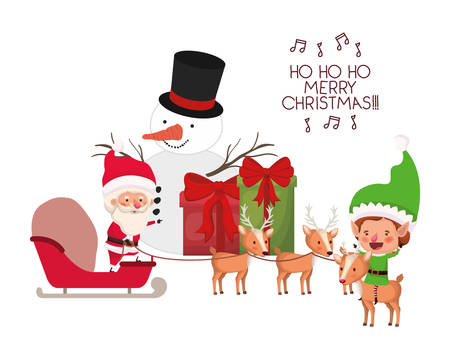 santa claus and elf with snowman avatar character vector illustration desingのイラスト素材