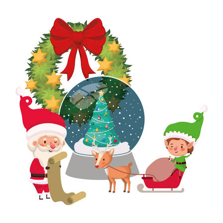 santa claus and elf with crystal ball vector illustration desingのイラスト素材