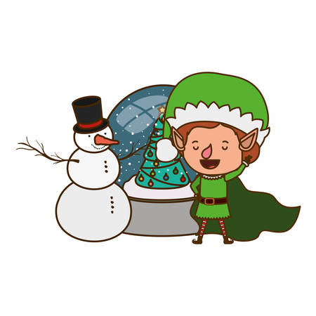 elf with crystal ball and snowman avatar character vector illustration desingのイラスト素材