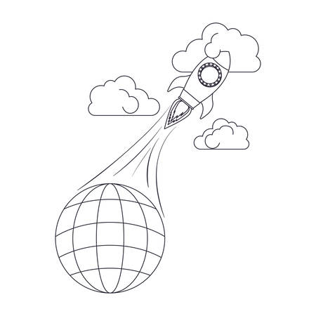 globe with lines and rocket isolated icon vector illustration designのイラスト素材